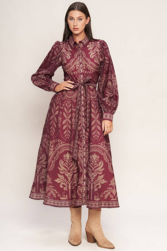 Burgundy Woven Midi Dress