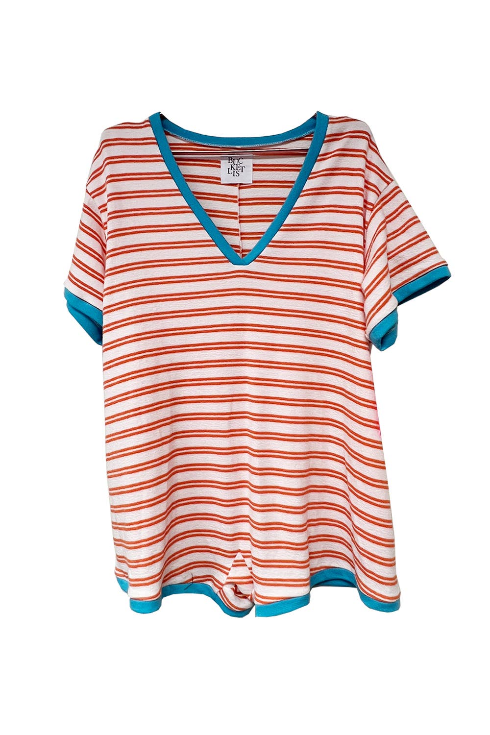 Striped Knit Binding V-Neck Romper