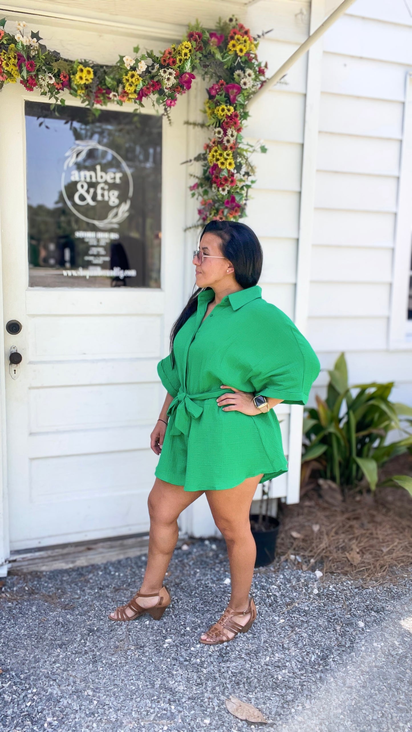 Jade Island Collared Shirt Romper