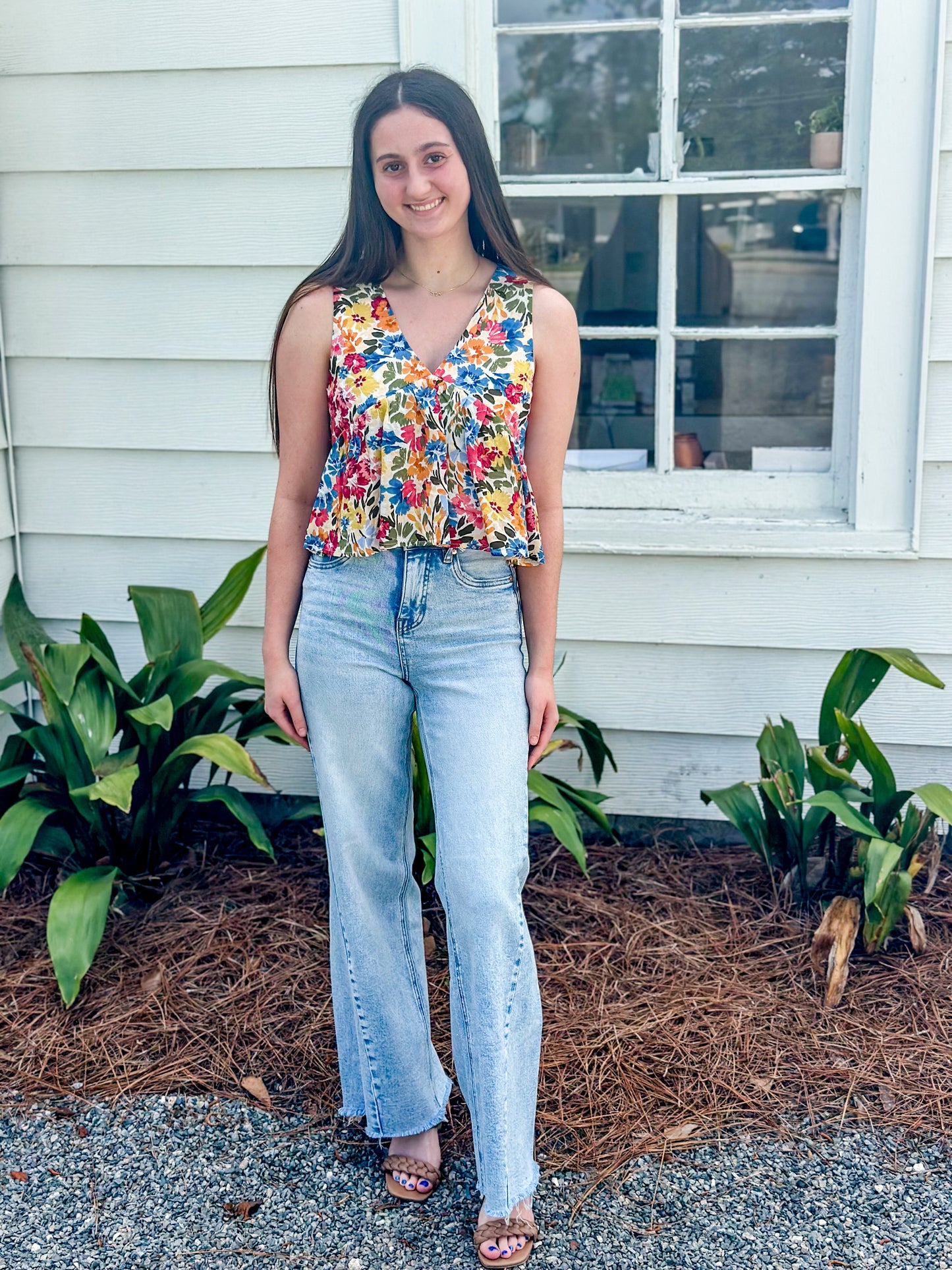 Multicolor Floral V-Neck Flowy Tank