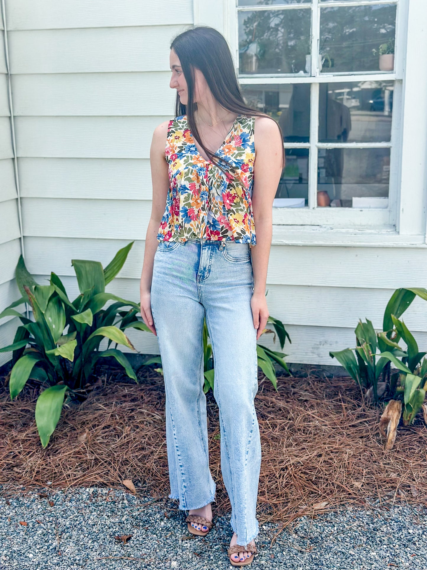 Multicolor Floral V-Neck Flowy Tank