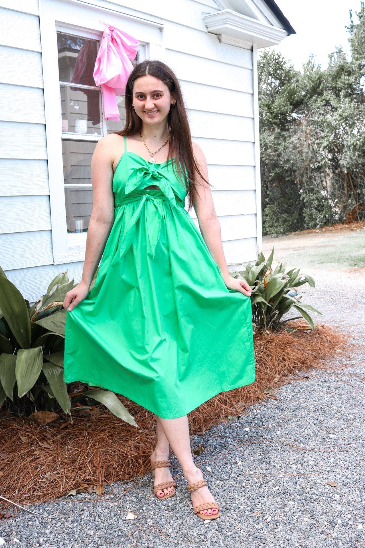 spring dress sale *FINAL SALE* Poplin Green Spring Midi Dress L
