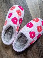 Pink Floral Fuzzy Slippers