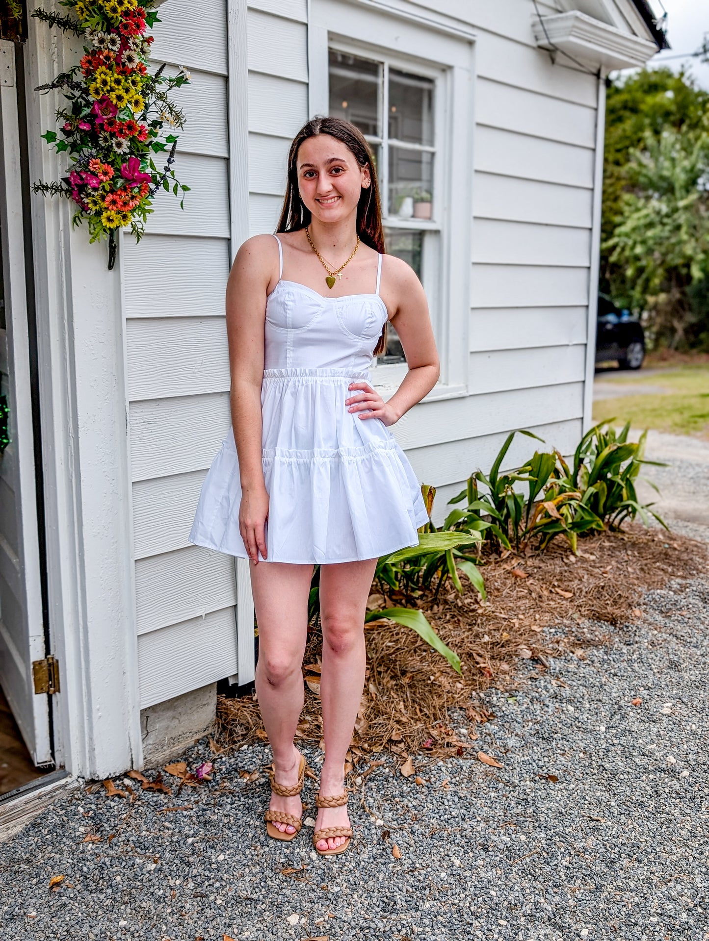 Corset Top White Short Dress w/ Spaghetti Straps