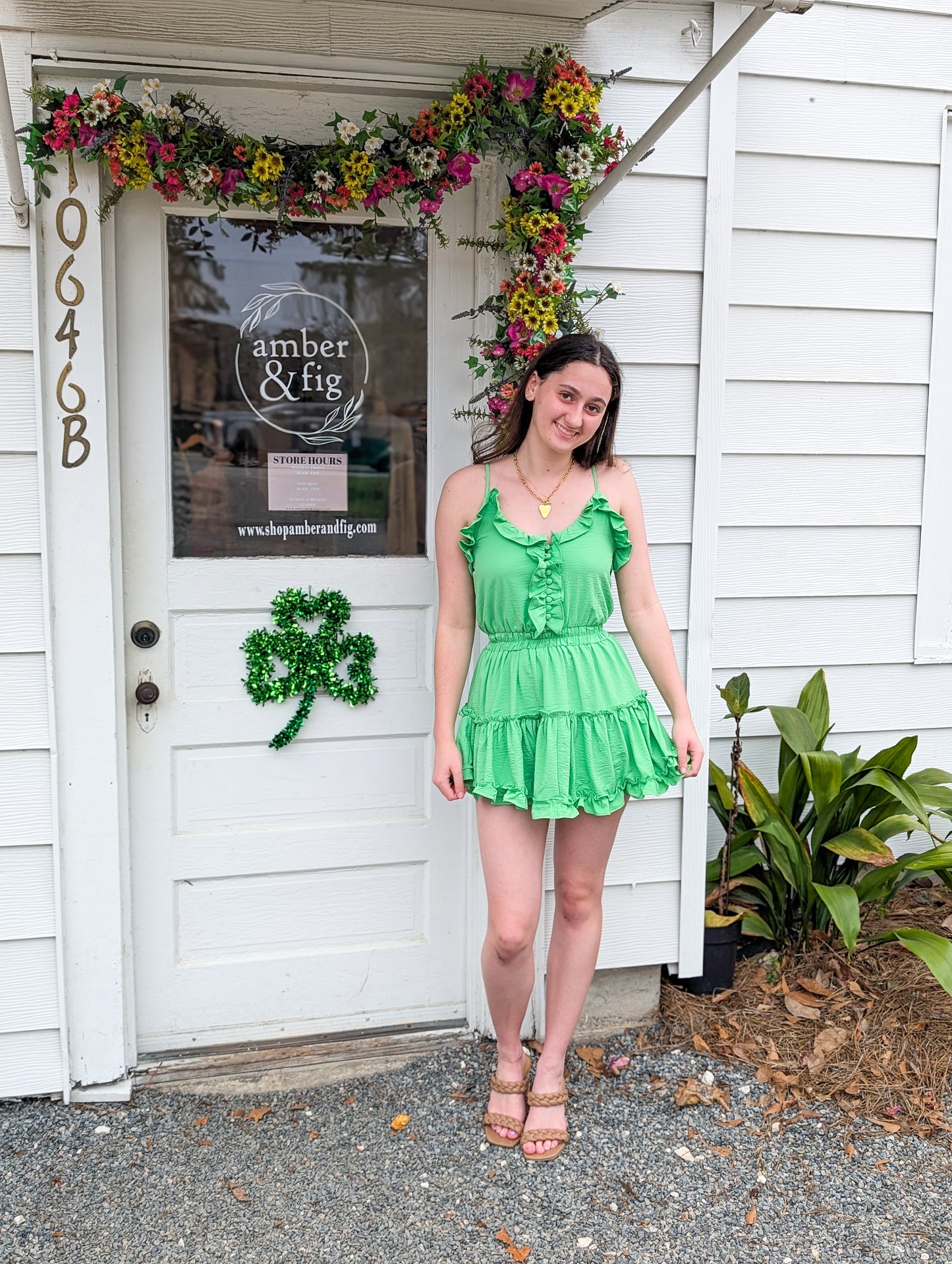 Green Mini Ruffle Spaghetti Strap Dress