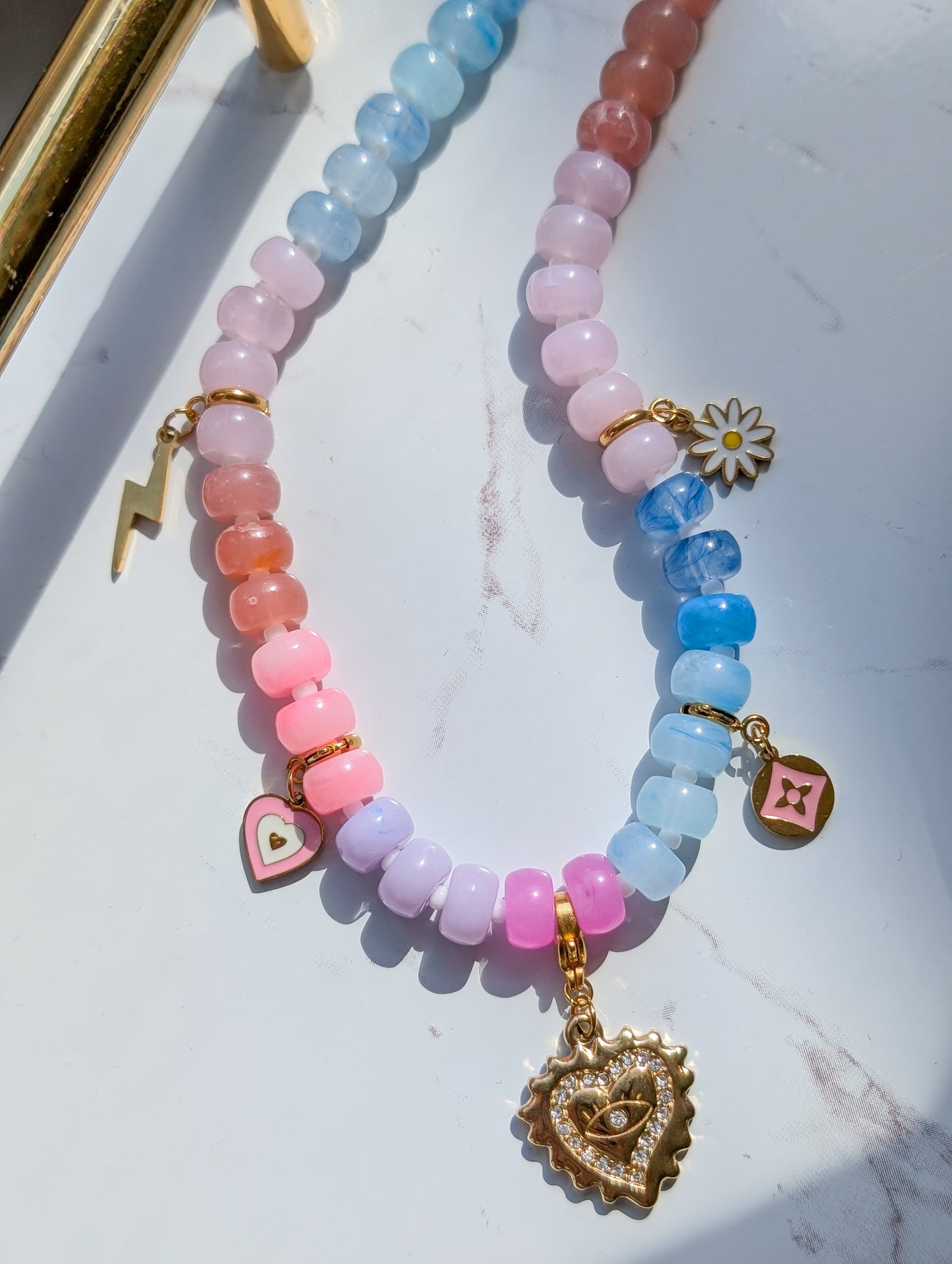 Colorful Beaded Necklace with Gold Clasp Trendy Statement Jewelry