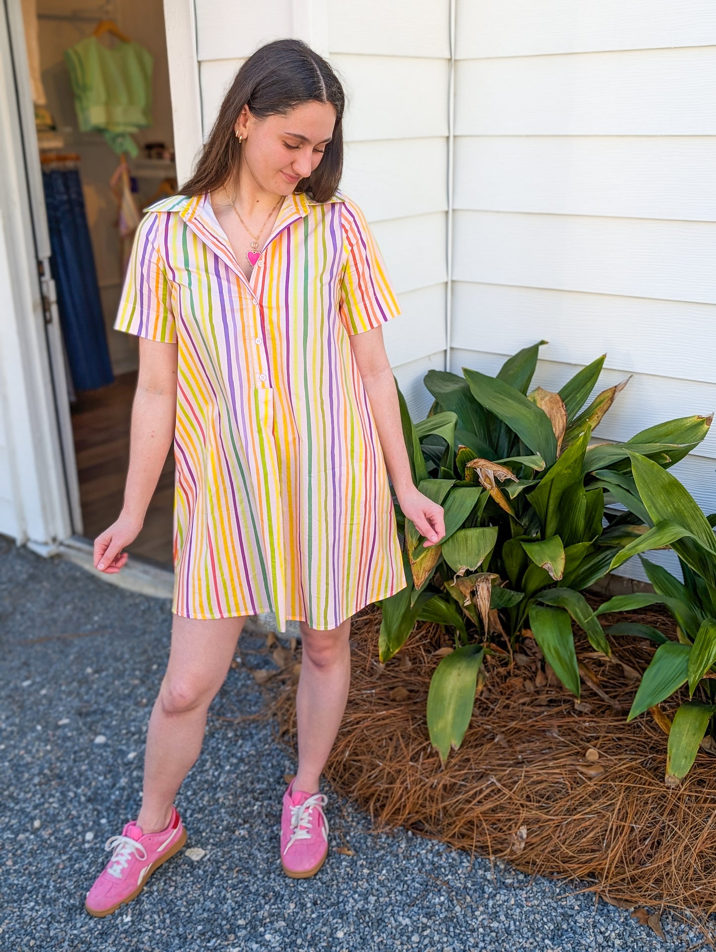 Rainbow Striped Shirt Dress