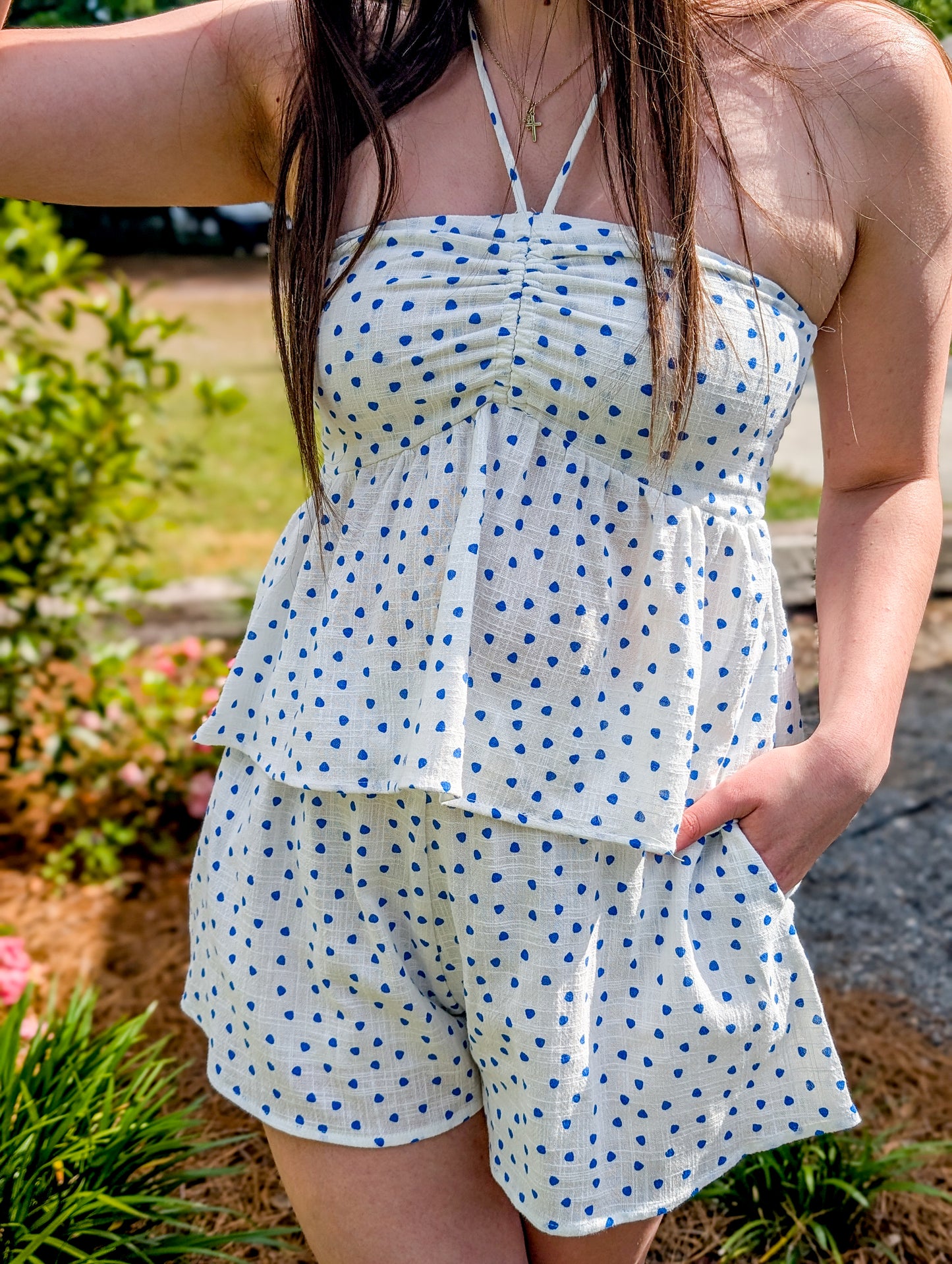 Tide Pool Strapless Polka Dot Top