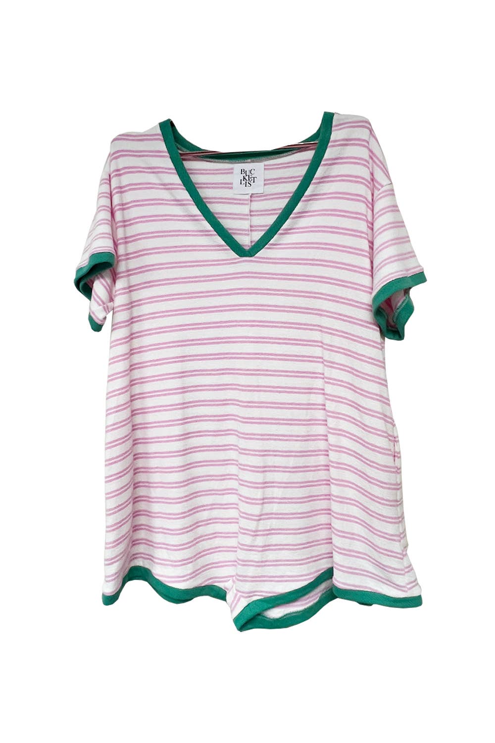 Striped Knit Binding V-Neck Romper