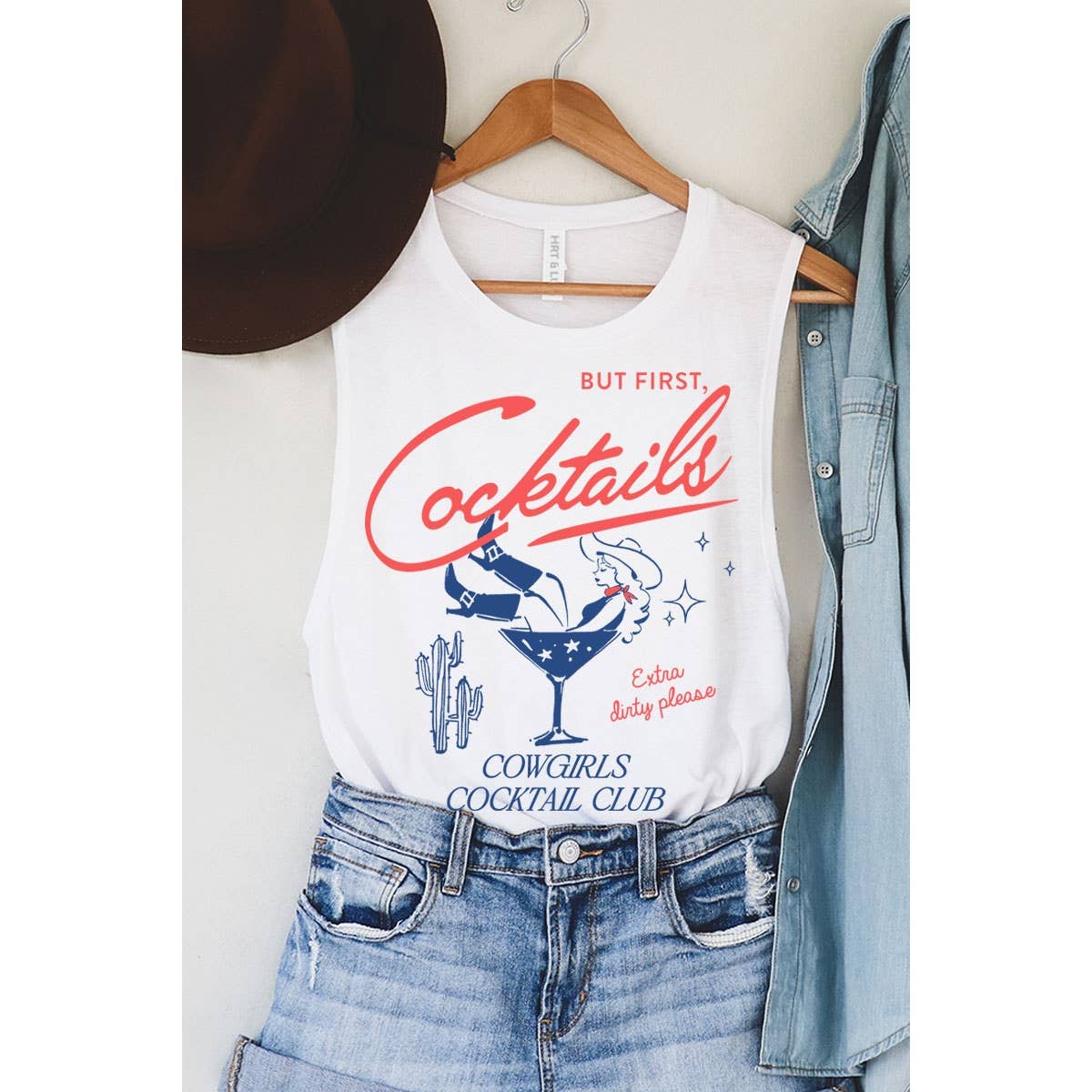 “But First Cocktails” Mineral Graphic Tank Top