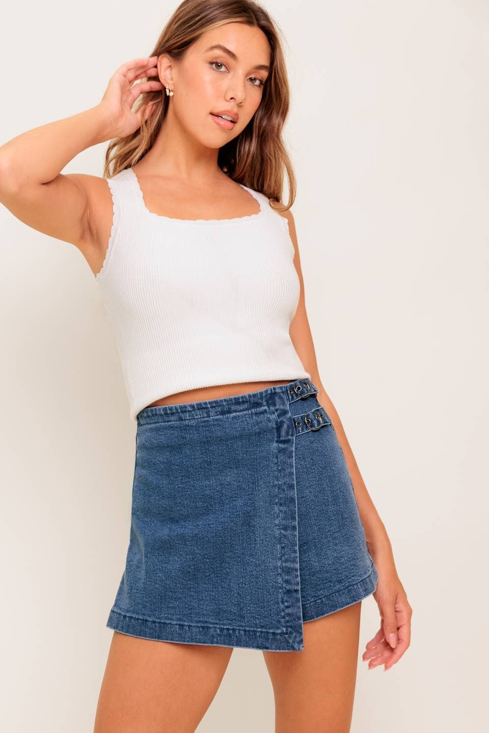 Dark Medium Indigo Washed Denim Skort