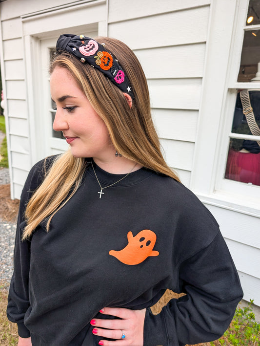 Black Orange Puffy Ghost Premium Graphic Sweatshirtj