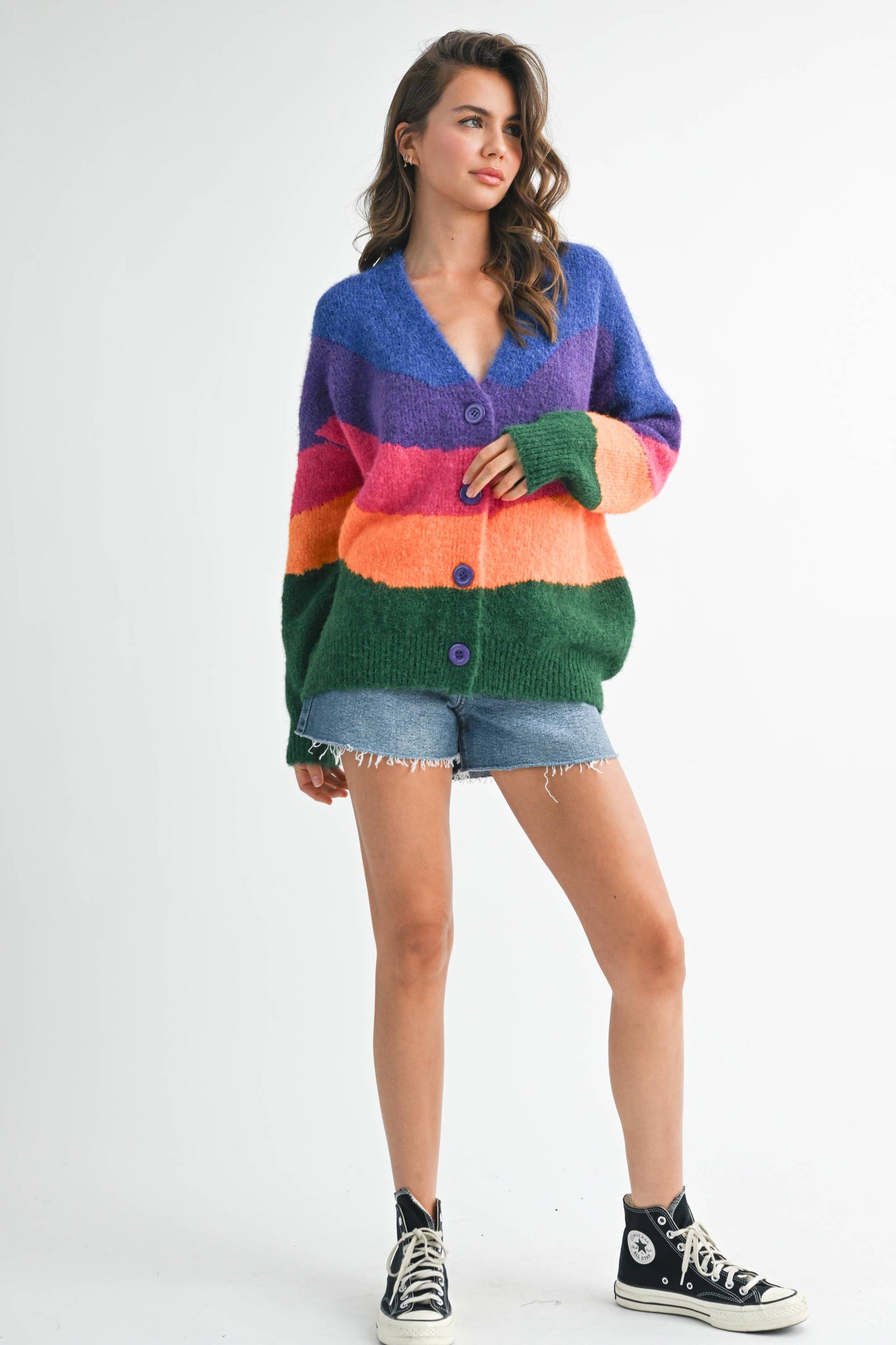 Colorblock Fuzzy Cardigan