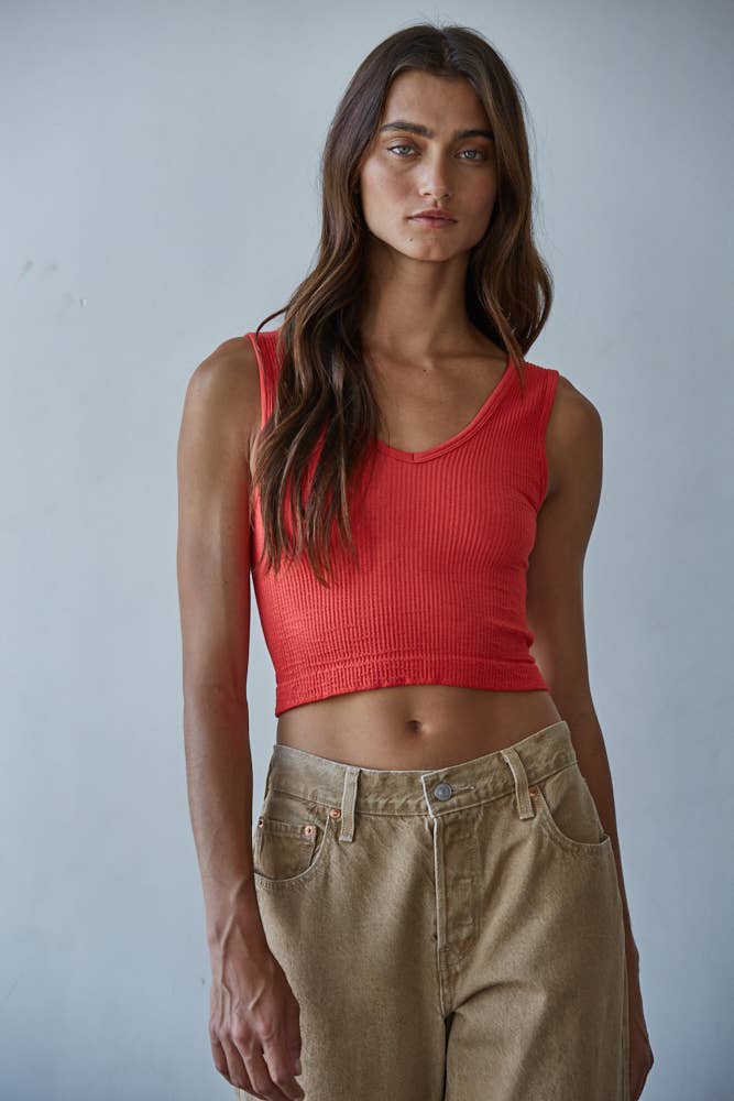 Seamless Sleeveless UV Neck Reversible Tank Top