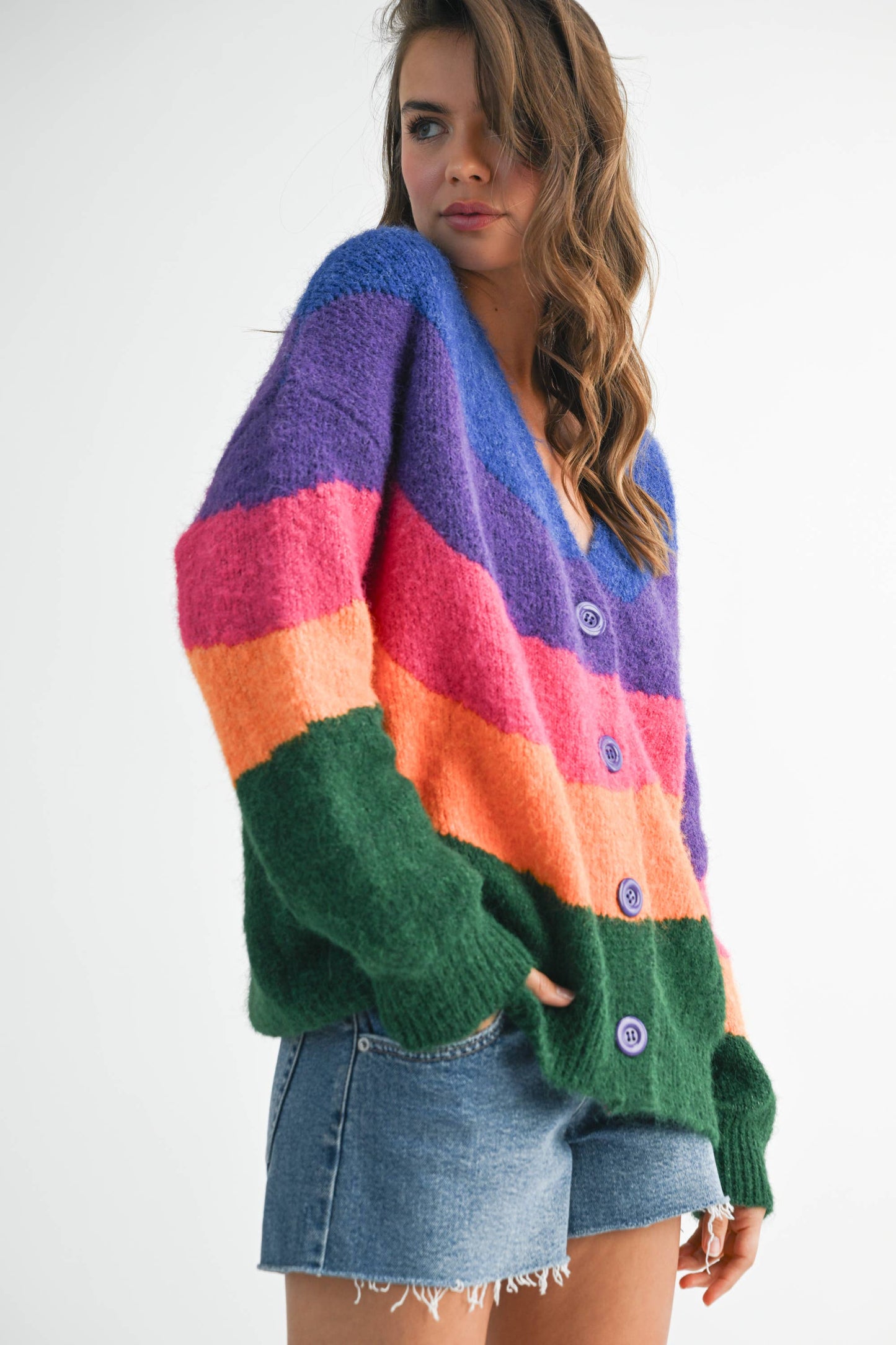 Colorblock Fuzzy Cardigan