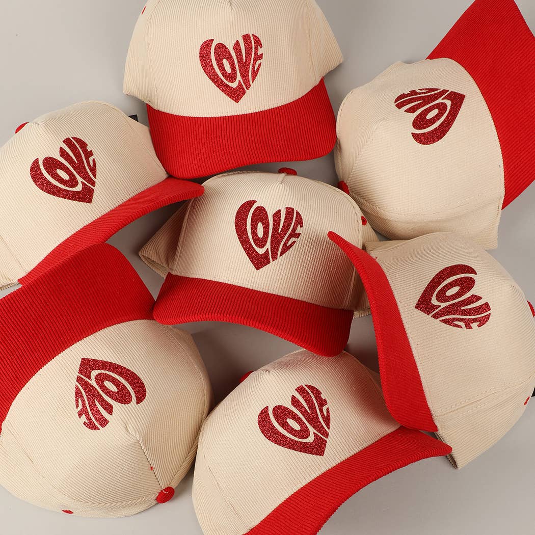 Heart Love Glitter Logo Two-Tone Corduroy Cap