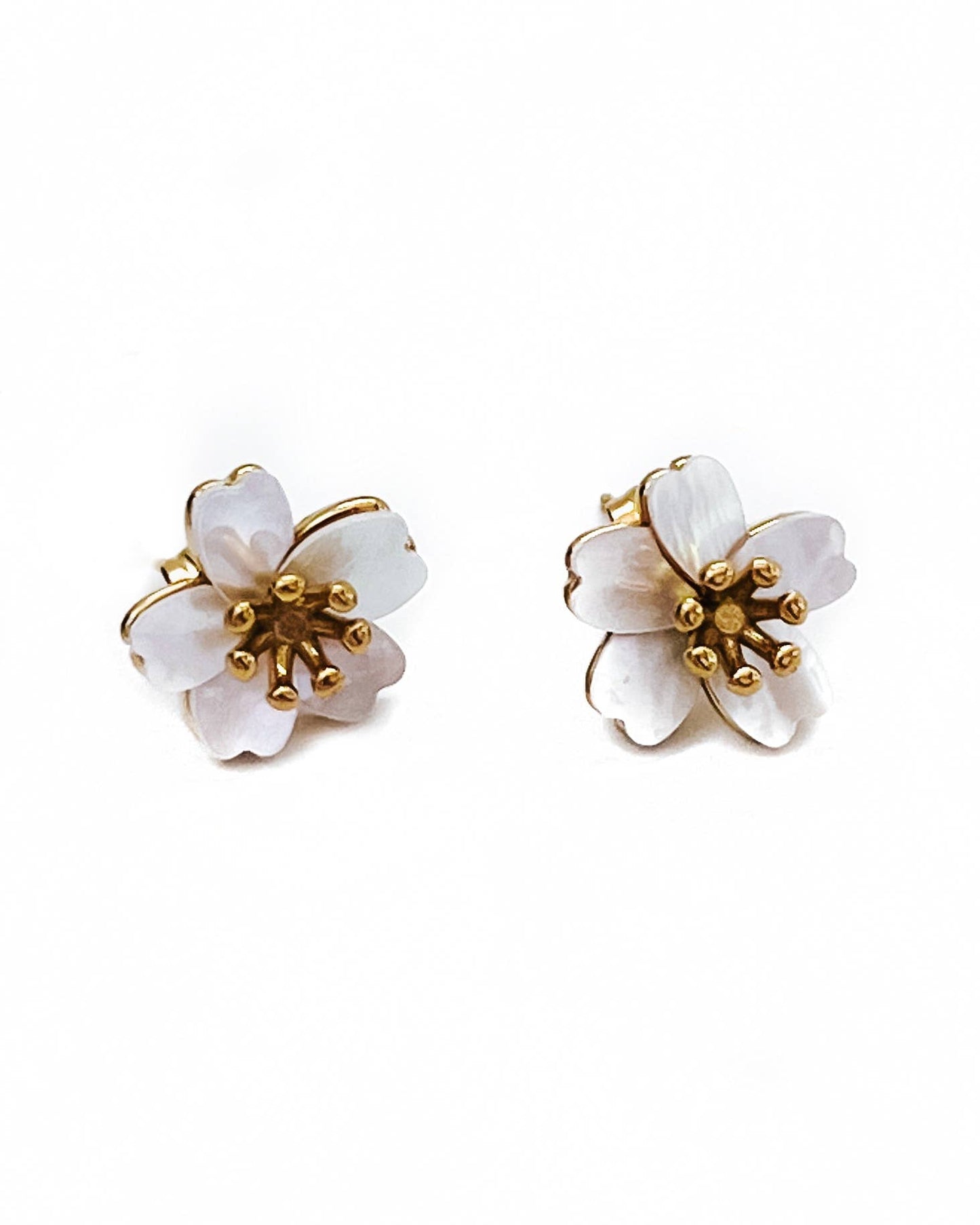 Edwina White Enamel & Gold Flower Stud Earrings