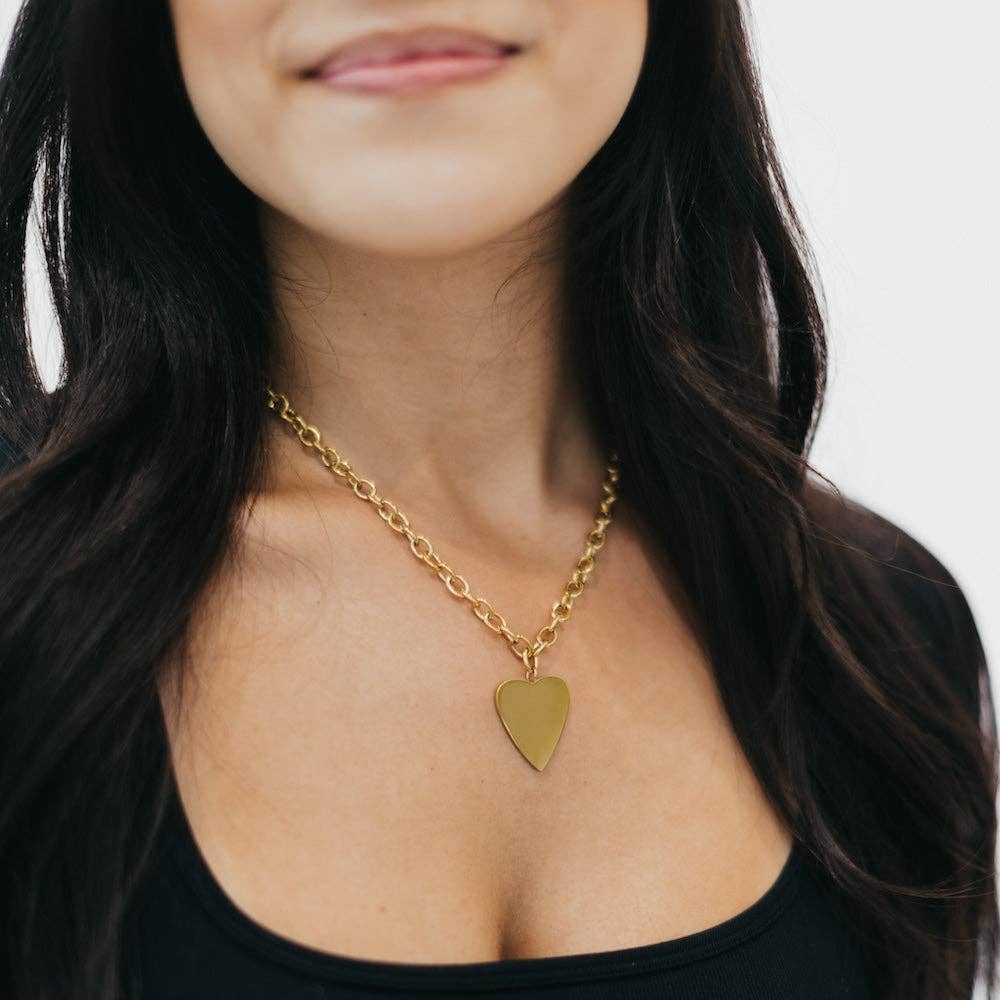 Waterproof Gold Love Does Large Heart Pendant Necklace