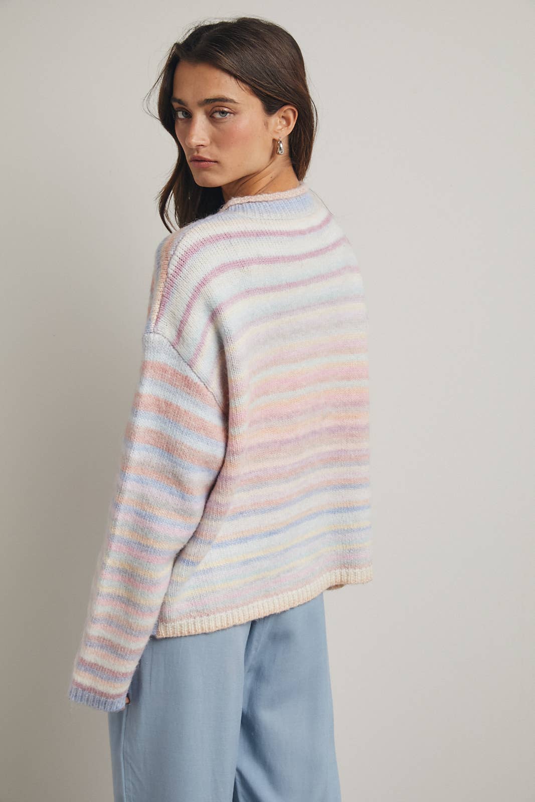 Rainbow Button-Up Knit Sweater Cardigan