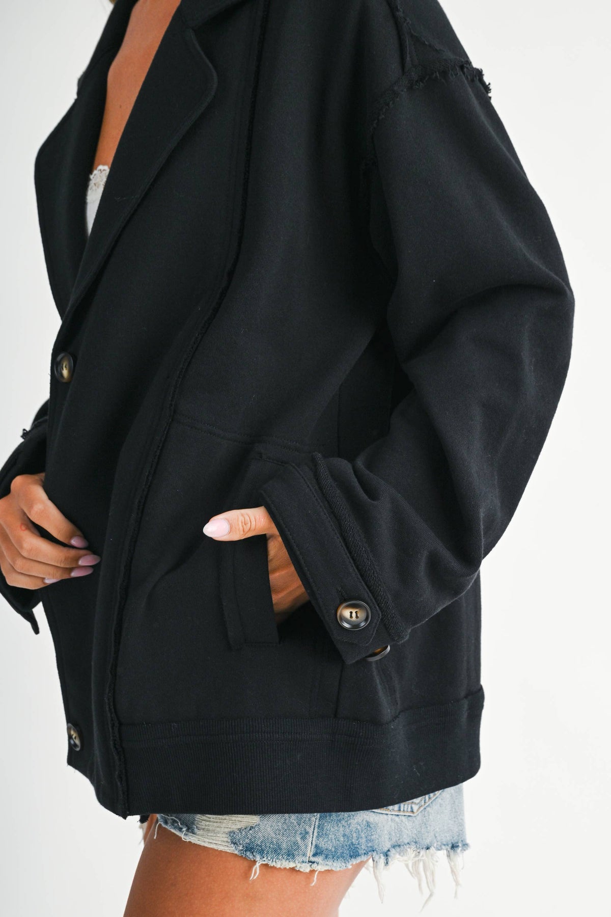 5198IK Oversized Raw Edge Knit Jacket