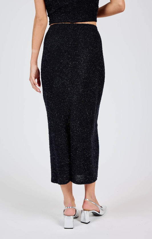 Creative Energy Lurex Knit Midi Skirt: BLACK SILVER