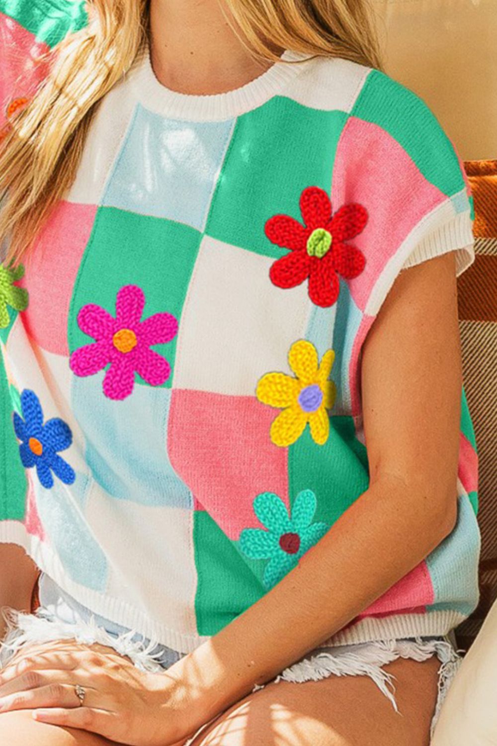 BiBi Flower Patch Checkered Sweater Vest