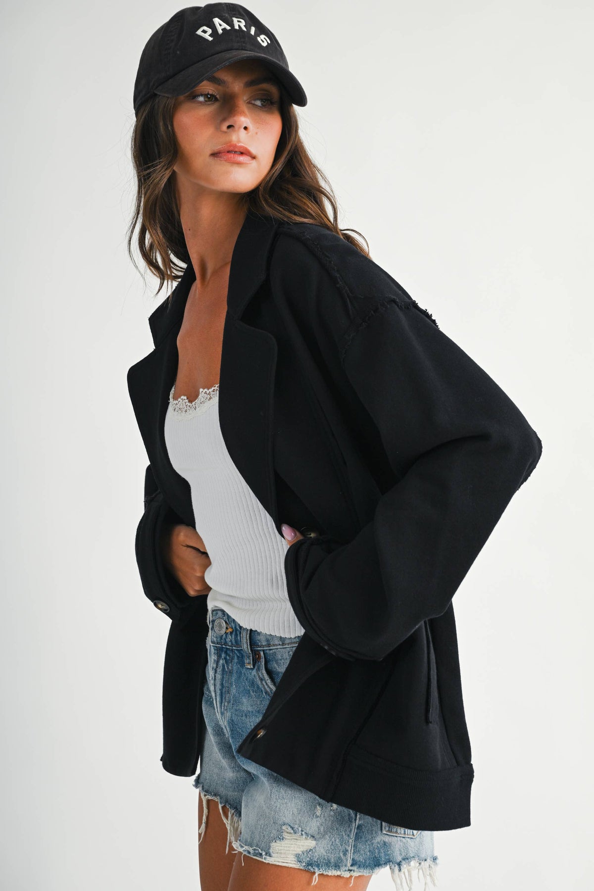 5198IK Oversized Raw Edge Knit Jacket