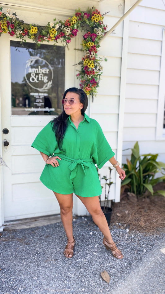 Jade Island Collared Shirt Romper