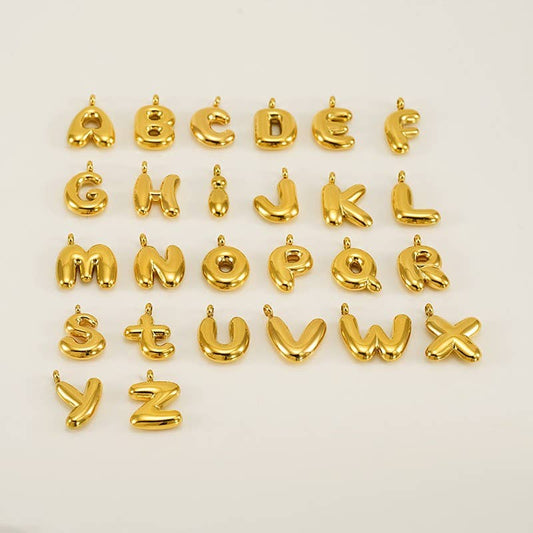 18K Stainless Steel Initial Bubbled Charms ￼