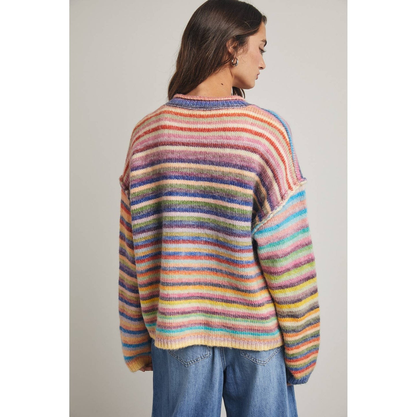 Rainbow Button-Up Knit Sweater Cardigan