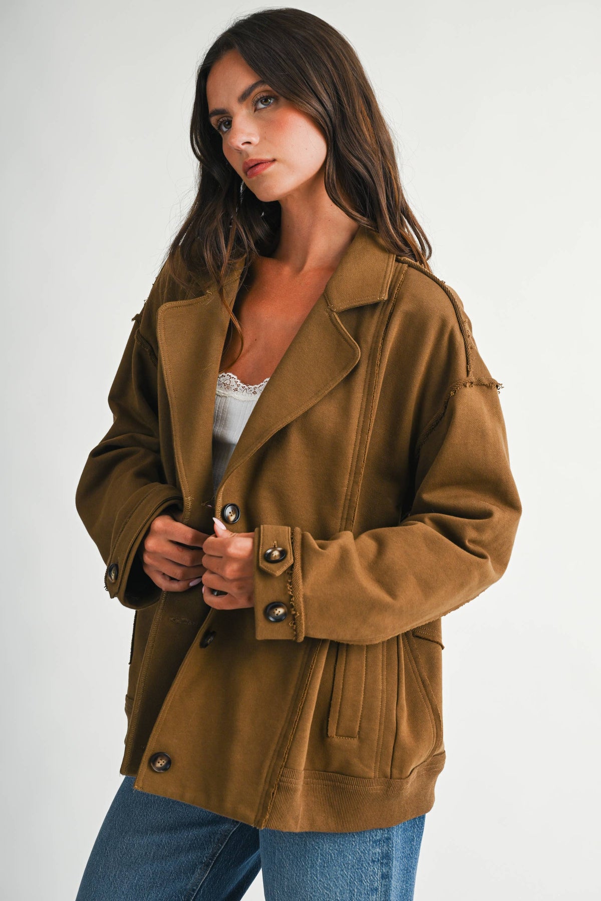 5198IK Oversized Raw Edge Knit Jacket