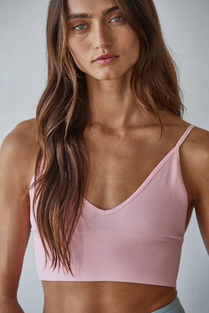 Seamless Ribbed Triangle Chest Spaghetti Strap Brami