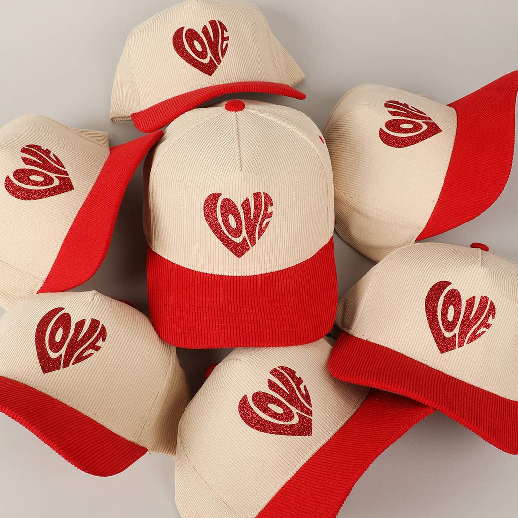 Heart Love Glitter Logo Two-Tone Corduroy Cap