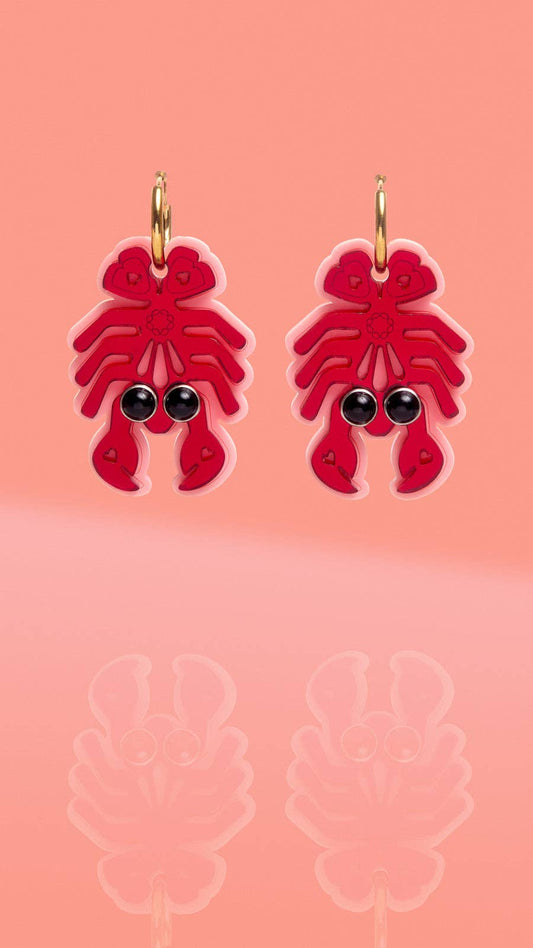 Lobster Hoop Earrings Pink + Red