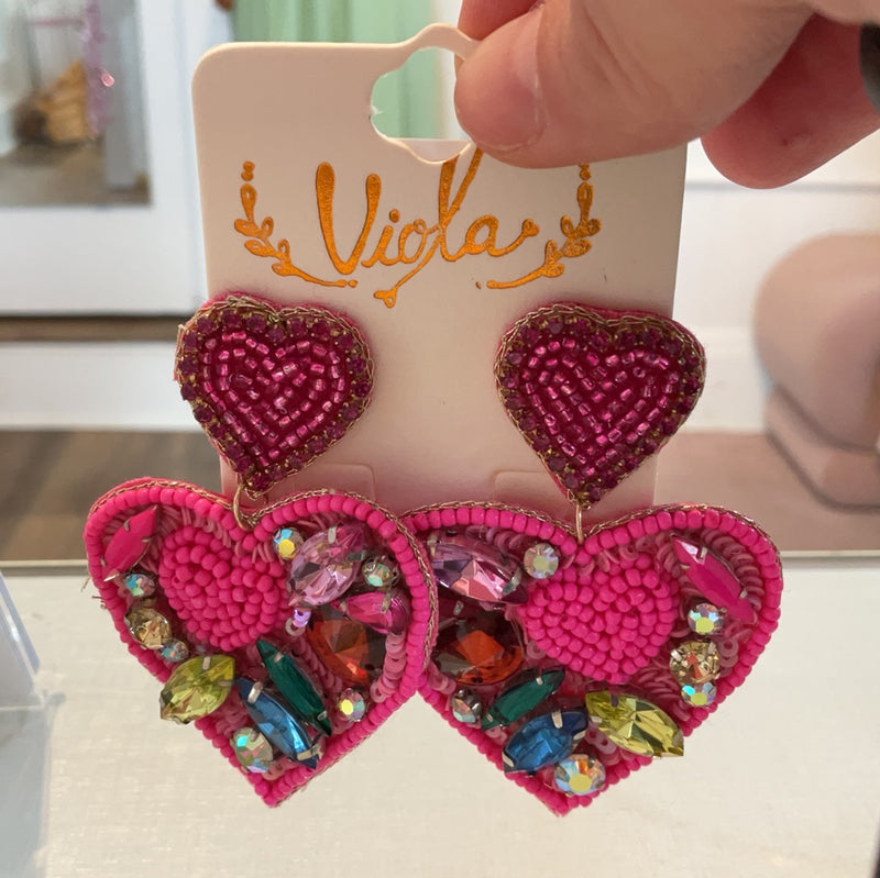Gemstone Custer Heart Valentine Earrings