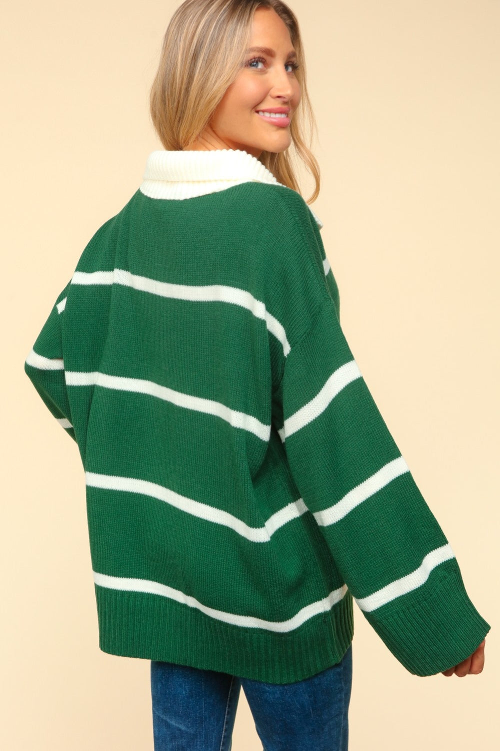 Haptics Collared Neck Striped Contrast Sweater IN STORE