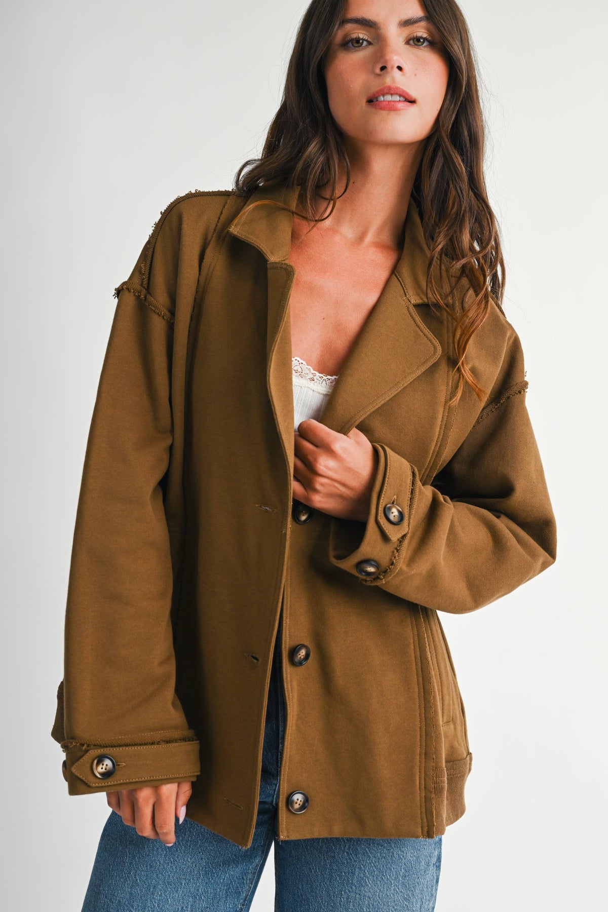 5198IK Oversized Raw Edge Knit Jacket