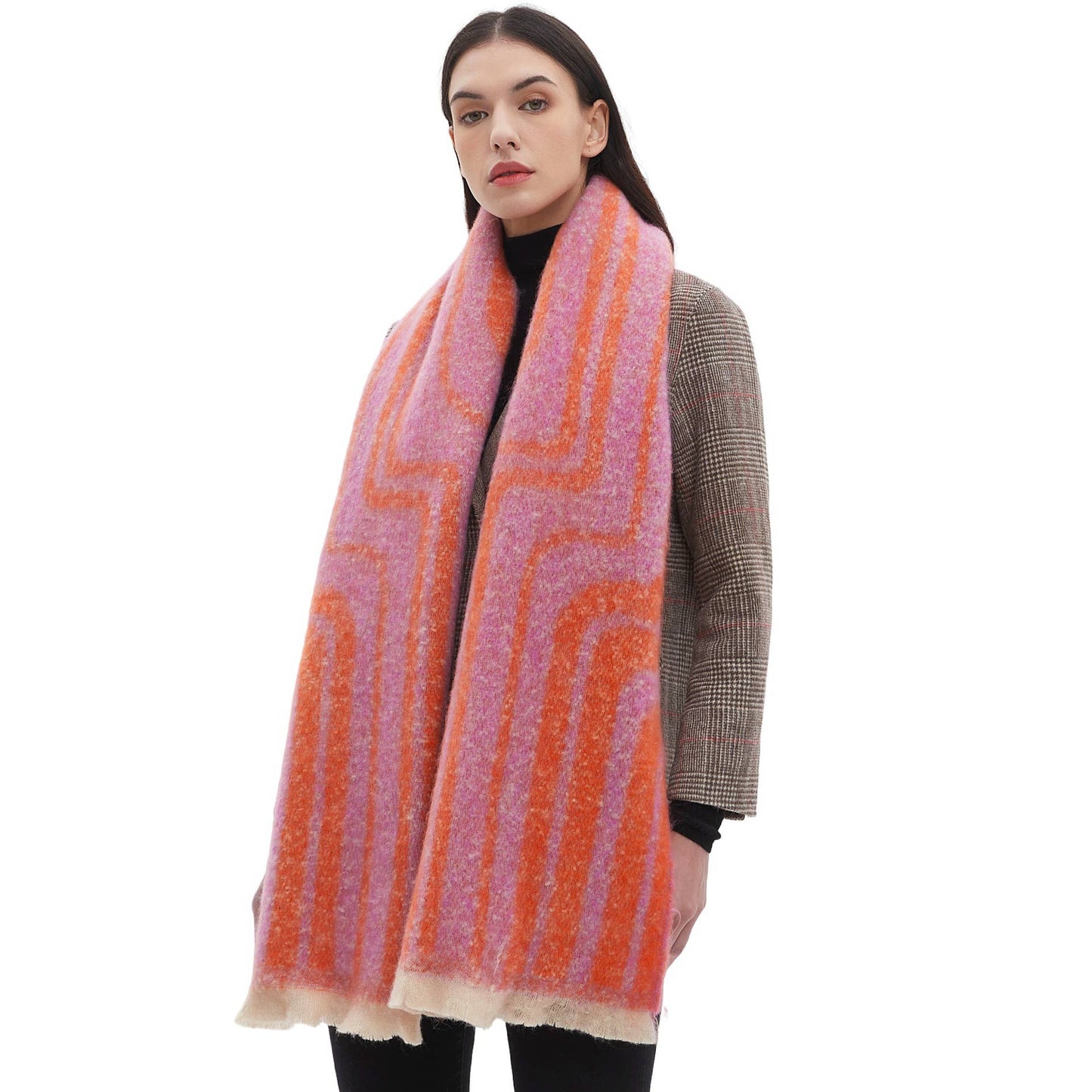 Soft Chunky Abstract/Geometric Lines Fleece Scarf
