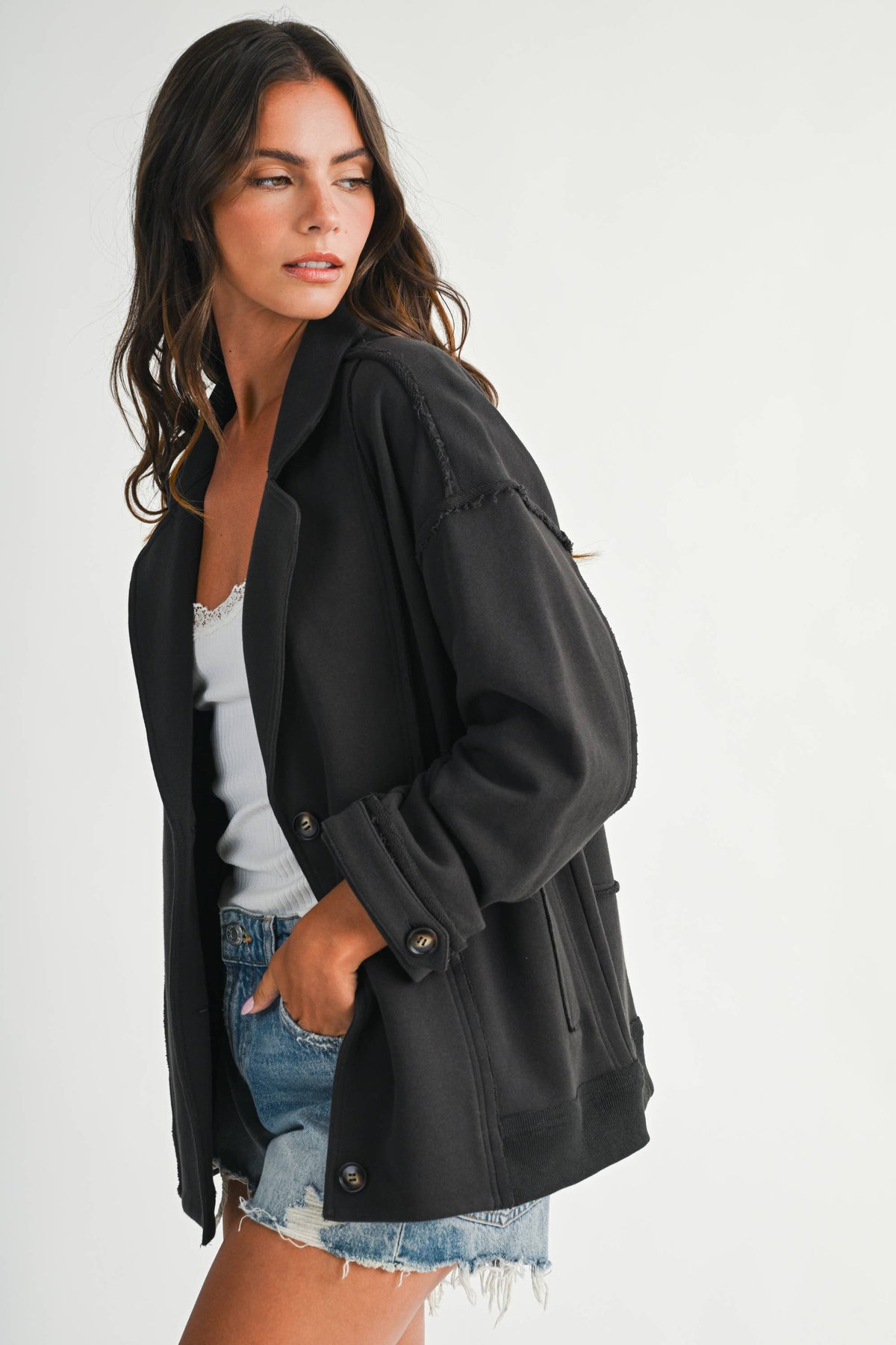 5198IK Oversized Raw Edge Knit Jacket