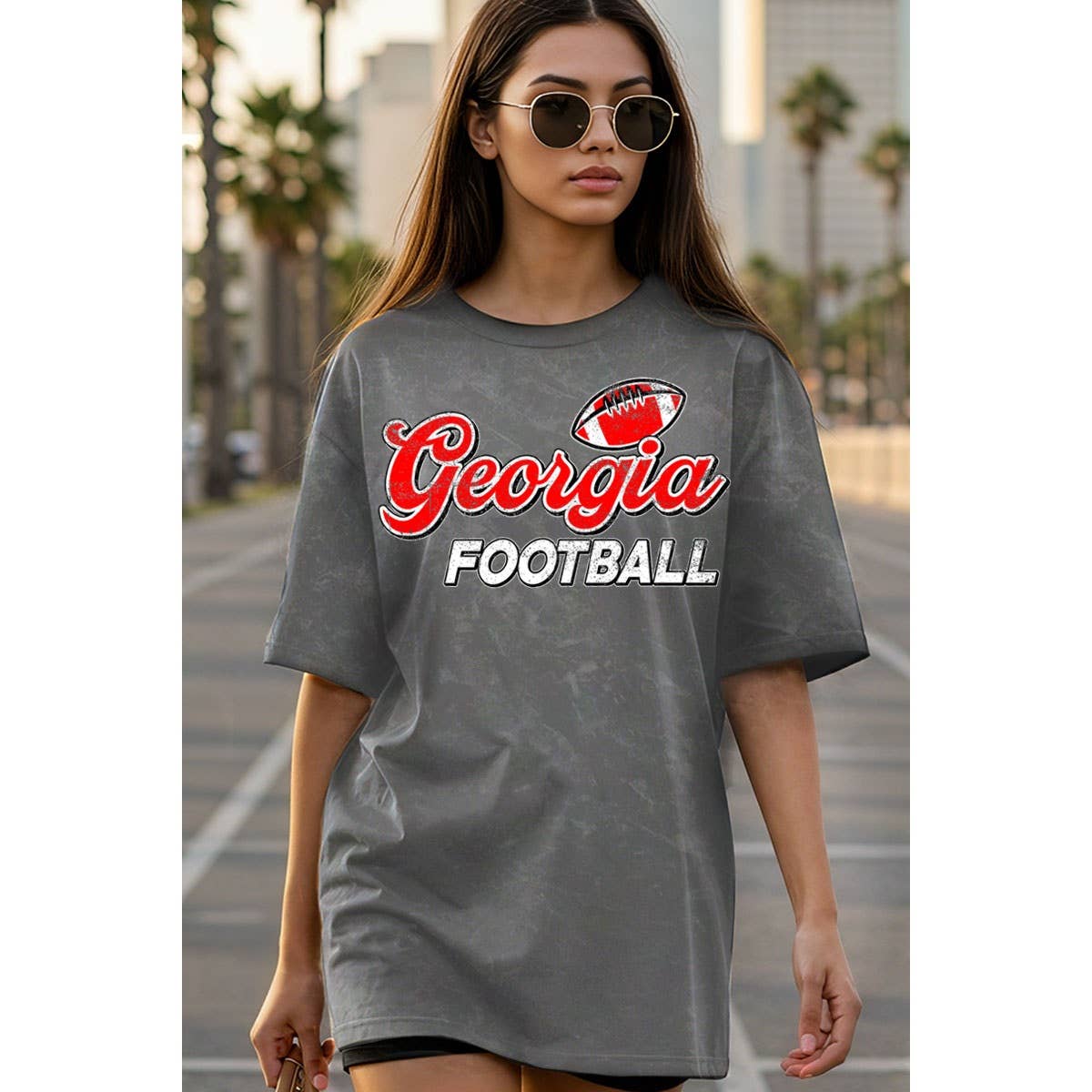 Mineral Wash Georgia Football Graphic Oversized Tee