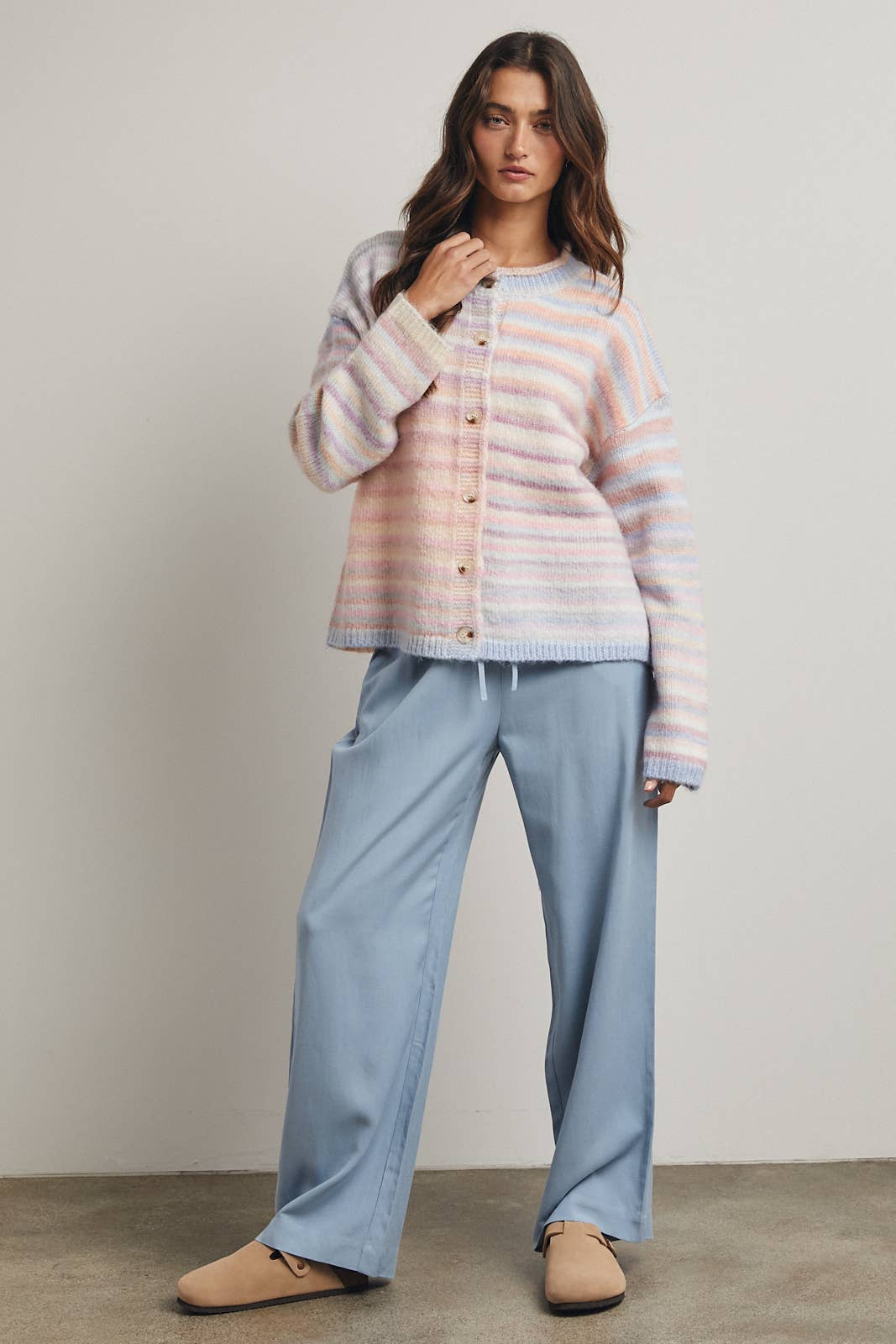 Rainbow Button-Up Knit Sweater Cardigan