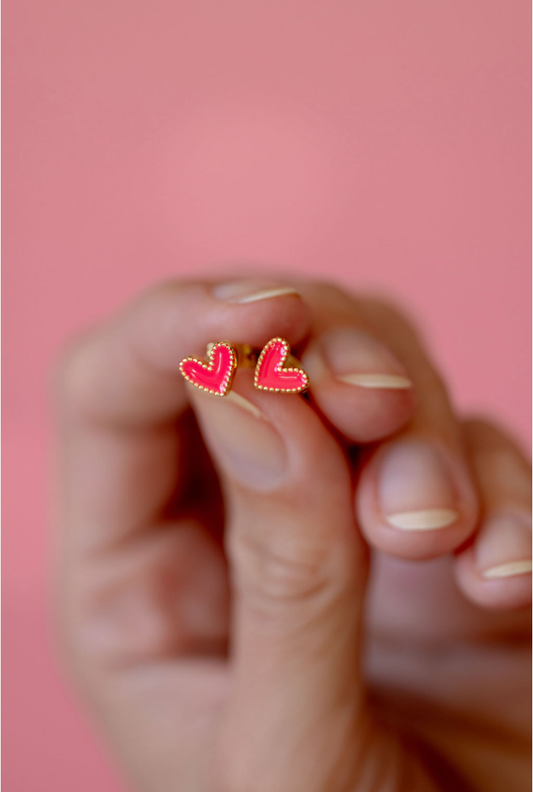 Hot Pink Stainless Steel Post Heart Studs