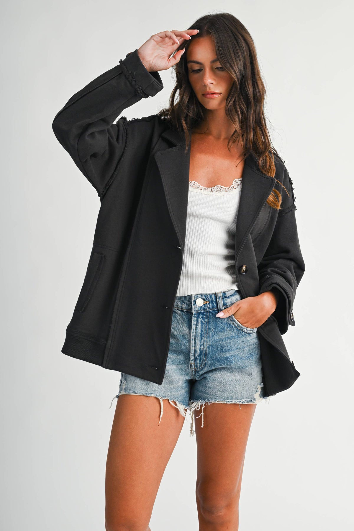 5198IK Oversized Raw Edge Knit Jacket