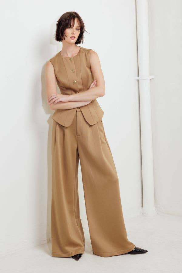 Solid Camel Trouser Pant