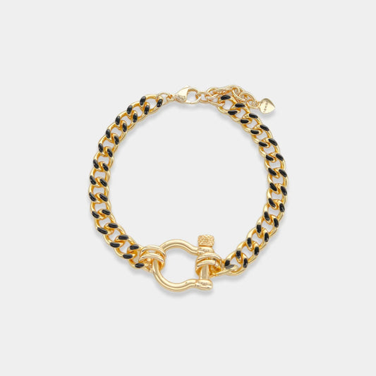 Enamel Black Curb Chain Gold Bracelet