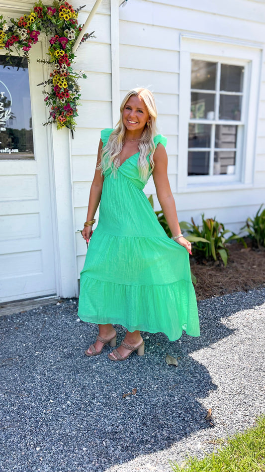 Cypress Breeze Flutter Sleeve Maxi Dress