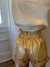 Gold leater paperbag elastic waist shorts