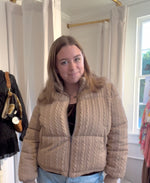 Taupe Cable Knit Puff Jacket with pockets and inside liner