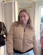 Taupe Cable Knit Puff Jacket with pockets and inside liner