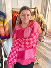 Pink and Fuchsia Oversize sweater with checkered design